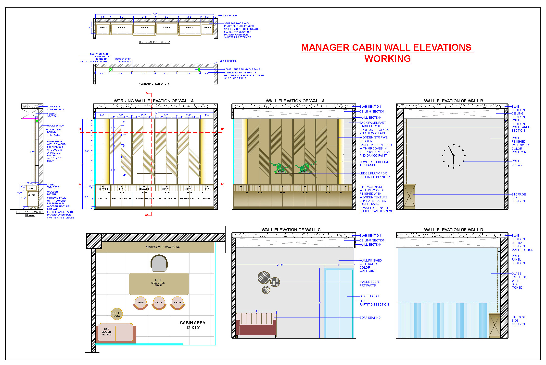 Manager's Cabin Interior Design AutoCAD Drawings